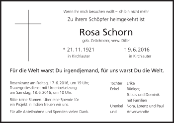 Anzeige von Rosa Schorn von MGO