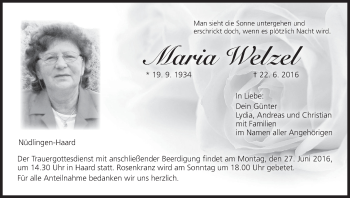 Anzeige von Maria Welzel von MGO