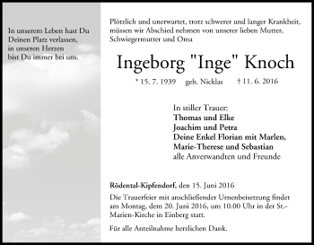 Anzeige von Ingeborg Knoch von MGO