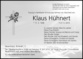 Anzeige von Klaus Hühnert von MGO