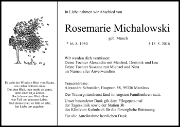 Anzeige von Rosemarie Michalowski von MGO