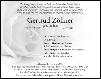 Anzeige von Gertrud Zöllner von MGO