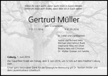 Anzeige von Gertrud Müller von MGO