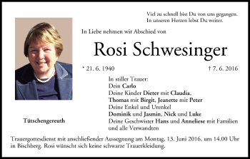Anzeige von Rosi Schwesinger von MGO