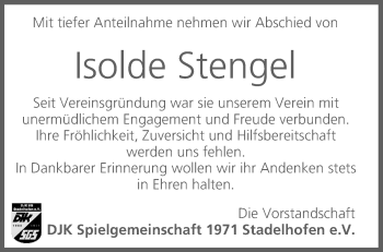 Anzeige von Isolde Stengel von MGO