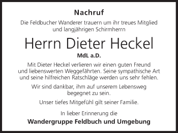 Anzeige von Dieter Heckel von MGO