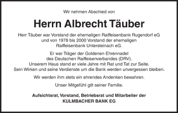 Anzeige von Albrecht Täuber von MGO