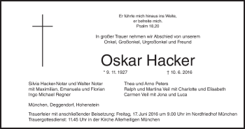 Anzeige von Oskar Hacker von MGO