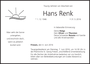 Anzeige von Hans Renk von MGO