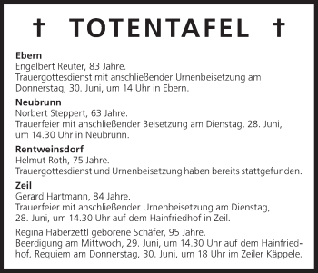 Anzeige von Totentafel vom 28.06.2016 von MGO