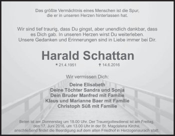 Anzeige von Harald Schattan von MGO