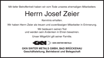 Anzeige von Josef Zeier von MGO
