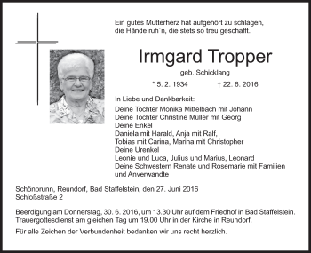 Anzeige von Irmgard Tropper von MGO