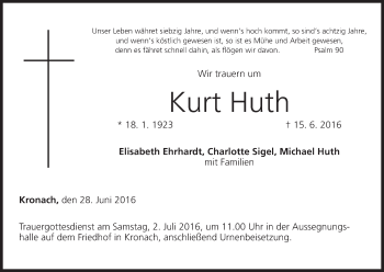 Anzeige von Kurt Huth von MGO
