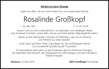 Anzeige von Rosalinde Großkopf von MGO
