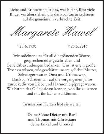 Anzeige von Margarete Hawel von MGO