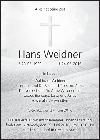 Anzeige von Hans Weidner von MGO