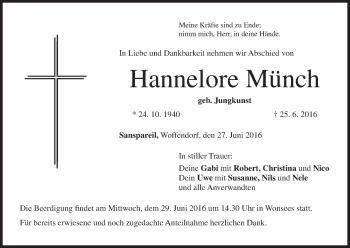 Anzeige von Hannelore Münch von MGO