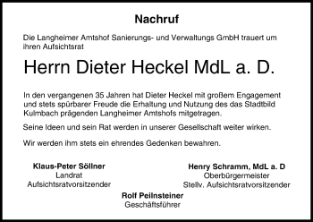 Anzeige von Dieter Heckel von MGO