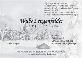 Anzeige von Willy Lengenfelder von MGO
