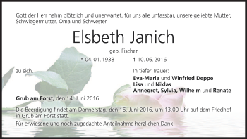 Anzeige von Elsbeth Janich von MGO