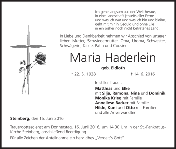 Anzeige von Maria Haderlein von MGO