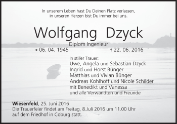 Anzeige von Wolfgang Dzyck von MGO