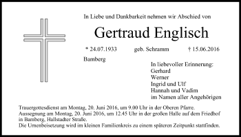 Anzeige von Gertraud Englisch von MGO