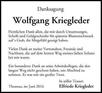 Anzeige von Wolfgang Kriegleder von MGO