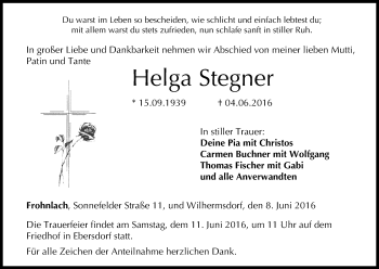 Anzeige von Helga Stegner von MGO