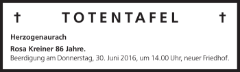 Anzeige von Totentafel vom 28.06.2016 von MGO