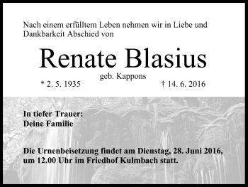 Anzeige von Renate Blasius von MGO