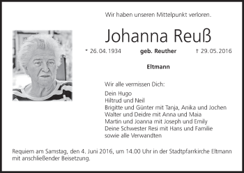 Anzeige von Johanna Reuß von MGO