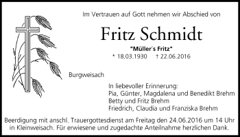 Anzeige von Fritz Schmidt von MGO