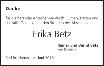 Anzeige von Erika Betz von MGO