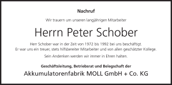 Anzeige von Peter Schober von MGO