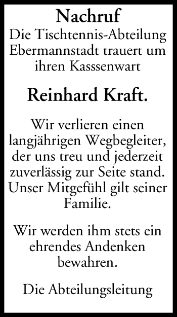 Anzeige von Reinhard Kraft von MGO