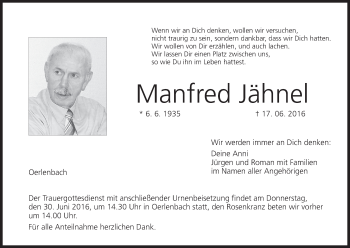 Anzeige von Manfred Jähnel von MGO