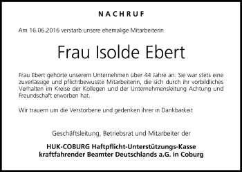 Anzeige von Isolde Ebert von MGO