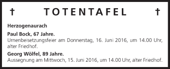 Anzeige von Totentafel vom 14.06.2016 von MGO
