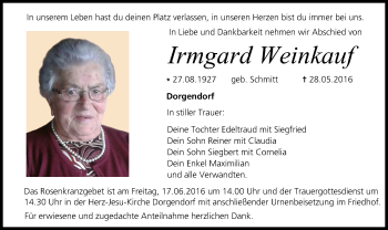 Anzeige von Irmgard Weinkauf von MGO