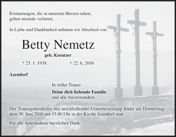 Anzeige von Betty Nemetz von MGO