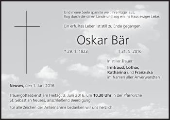 Anzeige von Oskar Bär von MGO