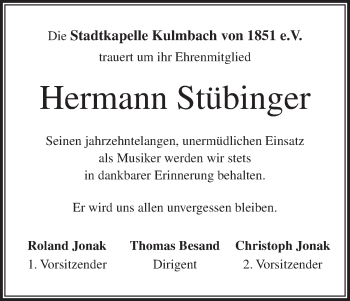 Anzeige von Hermann Stübinger von MGO