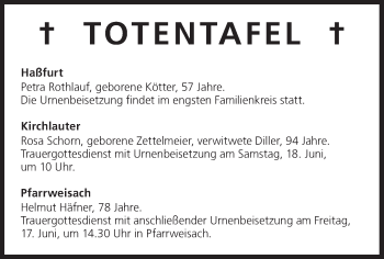 Anzeige von Totentafel vom 17.06.2016 von MGO