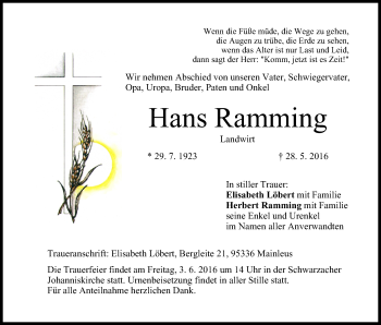 Anzeige von Hans Ramming von MGO