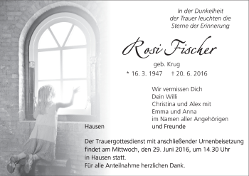Anzeige von Rosi Fischer von MGO
