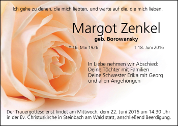 Anzeige von Margot Zenkel von MGO