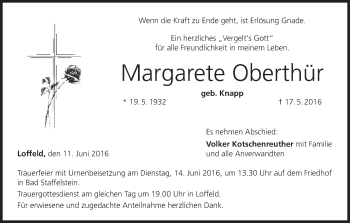 Anzeige von Margarete Oberthür von MGO