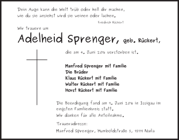 Anzeige von Adelheid Sprenger von MGO